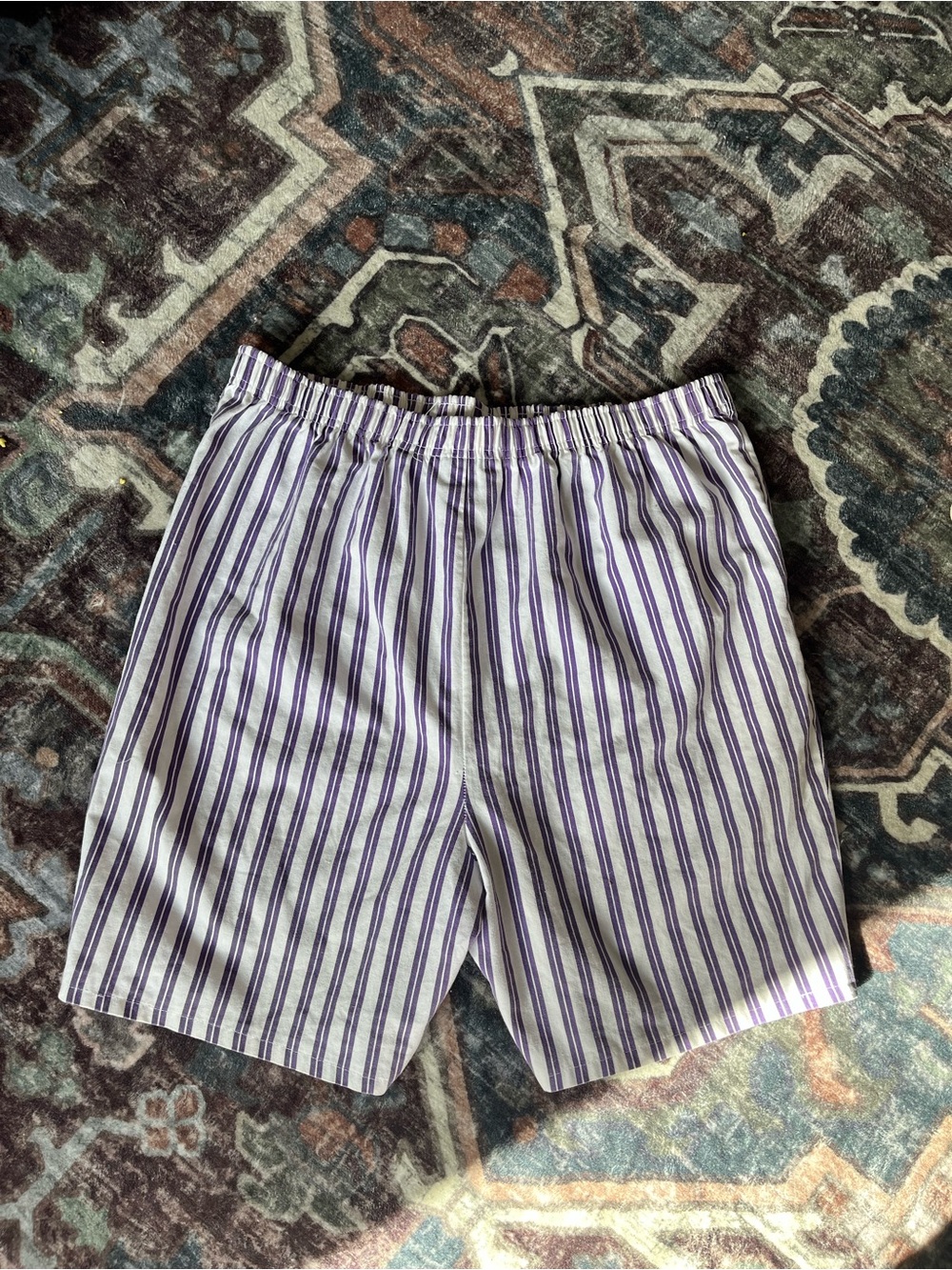 Women’s Vintage Purple and White Striped Elastic Waist Shorts L